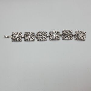 Vintage DANECRAFT Sterling Silver Open Scroll 6 Panel Link Bracelet